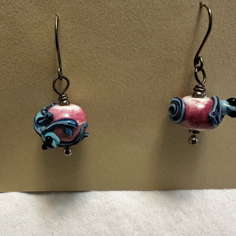 Elegant Pink and Blue Beaded Earrings